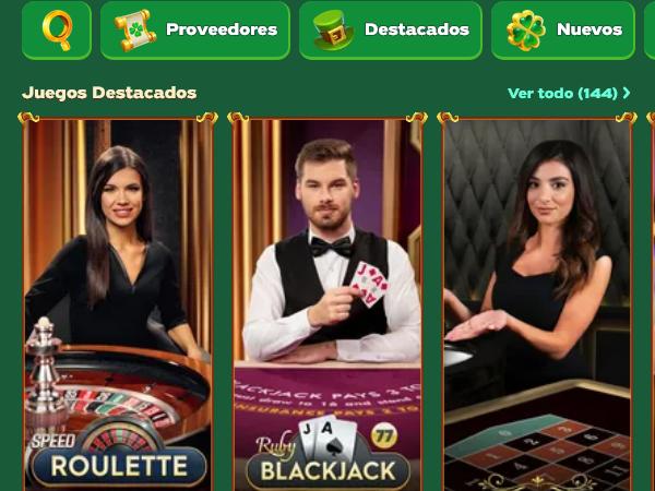 Sección de casino en vivo